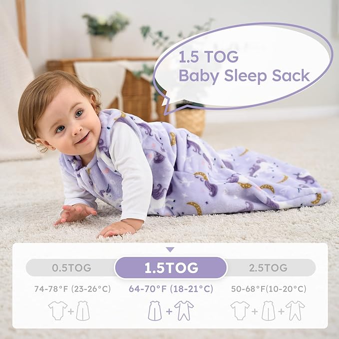 Yoofoss Fleece Baby Sleep Sack 2 Pack 1.5 Tog Baby Wearable Blanket with 2-Way Zipper