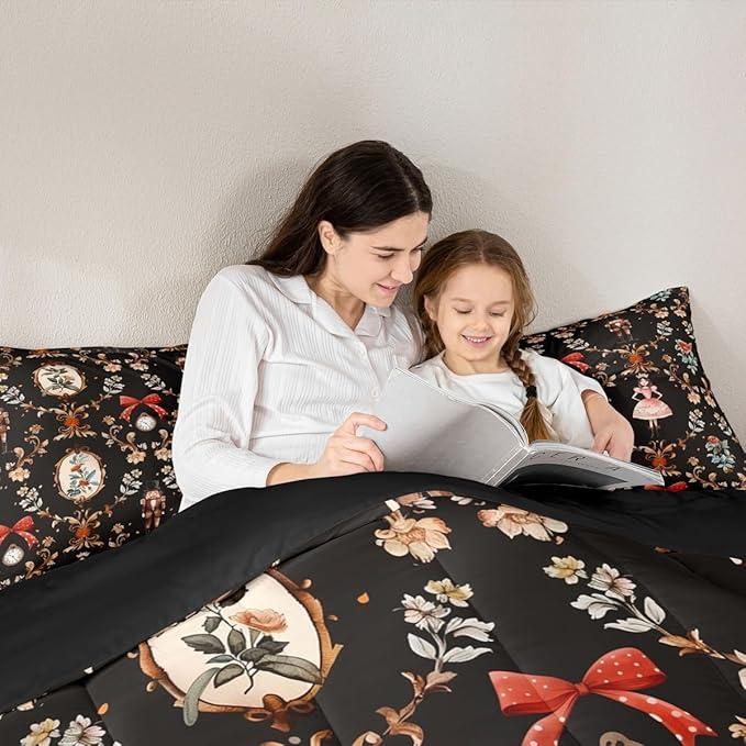 Feelyou Christmas Kids Comforter Set Queen Size Nutcracker Bedding Set Soldier Royal Guarder Princess Duvet Quilt for Kids Boys Girls Bedroom Flower Bow Decor Microfiber Ultra Soft Breathable