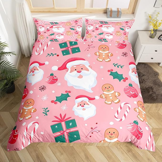 Feelyou Merry Christmas Bedding Set Christmas Duvet Cover for Kids Boys Girls Cookies Candy Comforter Cover Christmas Tree Bedspread Cover Bedroom Collection 3Pcs Full Size,No Comforter