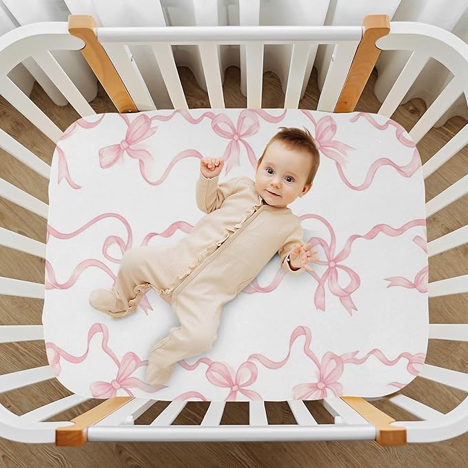 Watercolor Bows Crib Sheets for Boys Girls Pack N Play Sheet Soft Breathable Mini Crib Sheets 39" x 27"