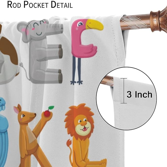 Kids Alphabet Curtains Cartoon Animal Baby Children Funny Learning Educational Curtain with Rod Pocket for Bedroom Nursery Decor Drapes Window Treatments 2 Panels Set 42x63in