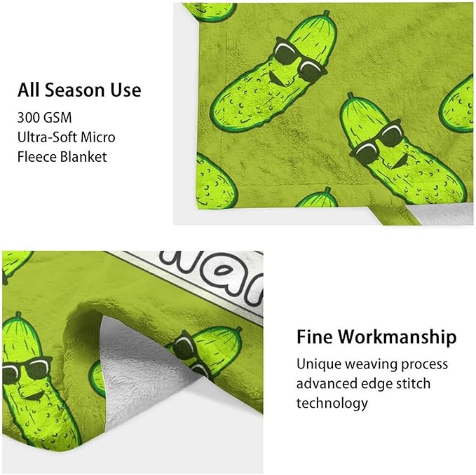 Custom Pickle Throw Blanket for Teen - 50x60 Inches Throw Size - Soft Fluffy Cozy Blankets Gift - Green Funny Blanket Throws for Living Room Decorative
