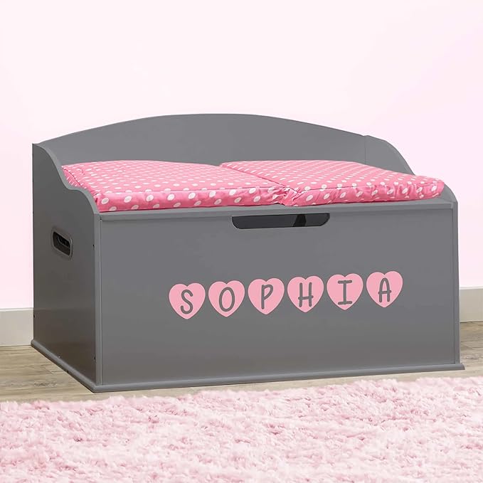 DIBSIES Personalized Creative Wonders Toy Box, Signature Series for Girls, 30 x 19.25 x 18 inches, Soft-Close Lid (Dovetail Grey)