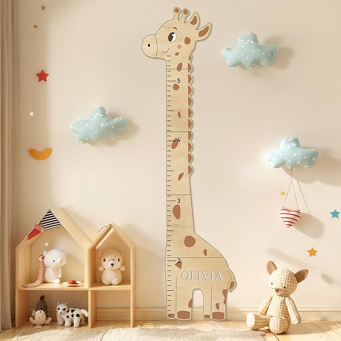 Personalized Name Children's Height Measurement Chart for Wall – Giraffe Kids Growth Chart Ruler, Nursery & Playroom Wall Decor 62.8" x 20.1"
