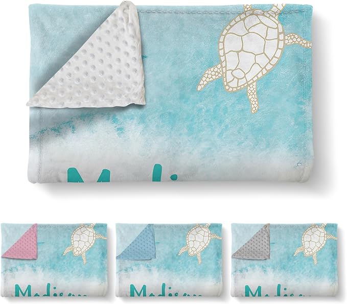 Custom Baby Crib Bedding Set, 3 Pcs Personalized Nursery Bedding Set with Name, Soft Baby Bedding Crib Sets with Blanket - Toddler Crib Sets for Girls Boys, Infant Newborn Gifts, Blue Ocean