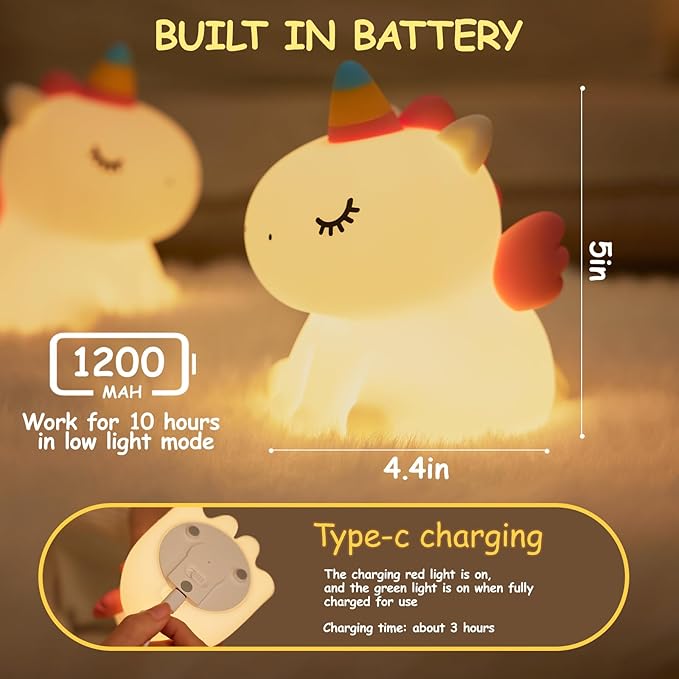 Night Light,LED Silicone Material, 3 Levels of Warm Light, Cute Animal Night Lamp for Kid's Room Decor and Breastfeeding Nursery, Squishy Novelty Bedside Lamp for Boys Girls Baby Children