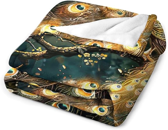 Peacock Blanket Gold Peacock Gifts for Girls Boys Woman Kids Lover Throw Blankets Soft Blanket Warm Fleece Flannel Plush Blankets for Bed Sofa Couch 50"x60"