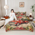 Manfei Red Truck Comforter Set Queen Size, Xmas Trees Santa Claus Snowflake Bedding Set 3pcs for Kids Boys Girls Room Decor, Christmas Theme Down Comforter New Year Quilt Set with 2 Pillowcases
