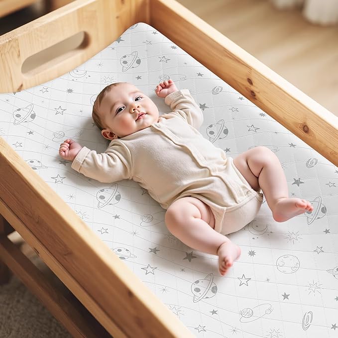 FIOBEE Changing Pad Cover Waterproof 2 Pack Quilted Diaper Change Table Sheets Breathable & Ultra Soft for Newborn Baby Boys Girls Fitted Changer Pads 32"x 16", Blue & Gray