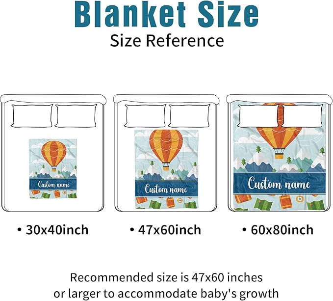Personalized Baby Crib Bedding Set, Custom Name Hot Air Balloon Pattern Nursery Bedding Set 3 Pcs, Baby Blanket Fitted Crib Sheet Changing Pad Cover, Personalized Nursery Decor Gift for Newborns Boys