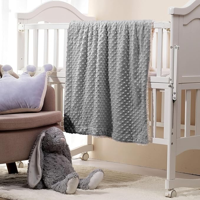 CREVENT 2Pcs 30''X40'' Cute Cozy Fluffy Warm Baby Blankets for Infants Toddlers' Bedding Crib Cot Stroller - Grey Cloud + Grey Sherpa