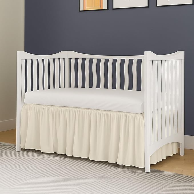Crib Bed Skirt Dust Ruffle with Split Corners, 100% Cotton, Ivory Nursery Crib Skirt for Baby Boys or Girls, 28x52, 14" Drop, Toddler Bed Skirt, Baby Bedding, Crib Sheet Skirt, Soft & Breathable