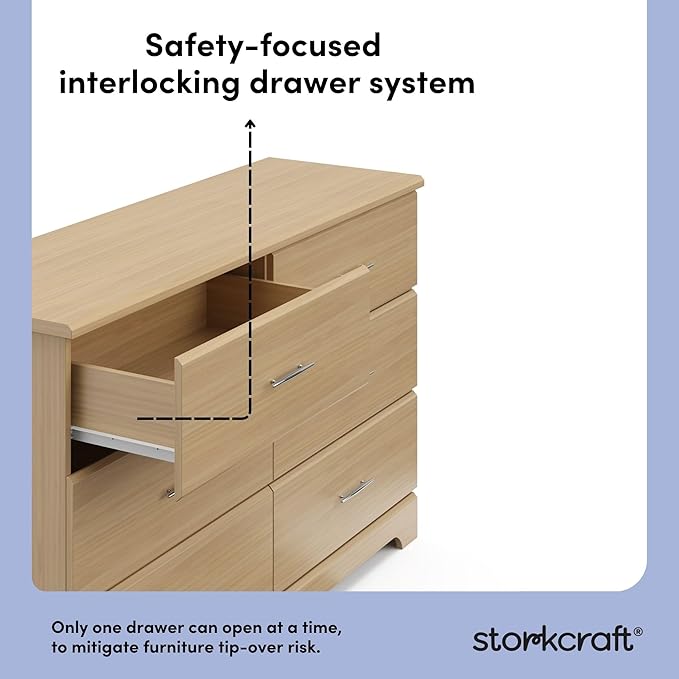 Storkcraft Brookside 6-Drawer Dresser (Driftwood) – GREENGUARD Gold Certified, Wood Dresser for Bedroom, Kids & Nursery Storage Chest, Safety Interlocking Drawers, Pre-Installed Tracks, Kids Chest