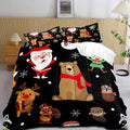 LUVIVIHOME 3PCS Merry Christmas Comforter Set King Size, Boys Girls Kids Bedding, Black Quilt, Funny Cute Cartoon Santa Claus Elf Owl Elk Reindeer Squirrel Xmas Christmas Bedroom Decor, 2 Pillow Shams