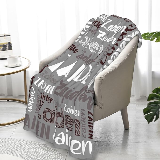 Dr.TOUGH Personalized Blankets with Name Customized Baby Blankets for Girls Boys Adults Monogrammed Blankets and Throws Christmas Birthday Mothers Fathers Valentines Day Gift (Grey,60''×80'')