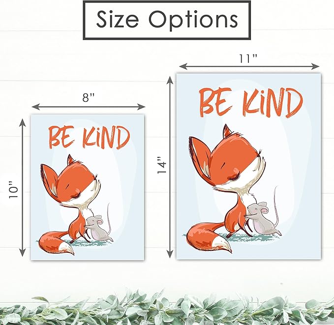 DREAM BIG PRINTABLES Fox Wall Art Prints (Set of 3) - Unframed - 8x10s | Woodland Nursery Decor - Inspirational Quotes for Boys and Girls Room - Be Kind, Be Brave, Be You - Kids Positive Affirmations