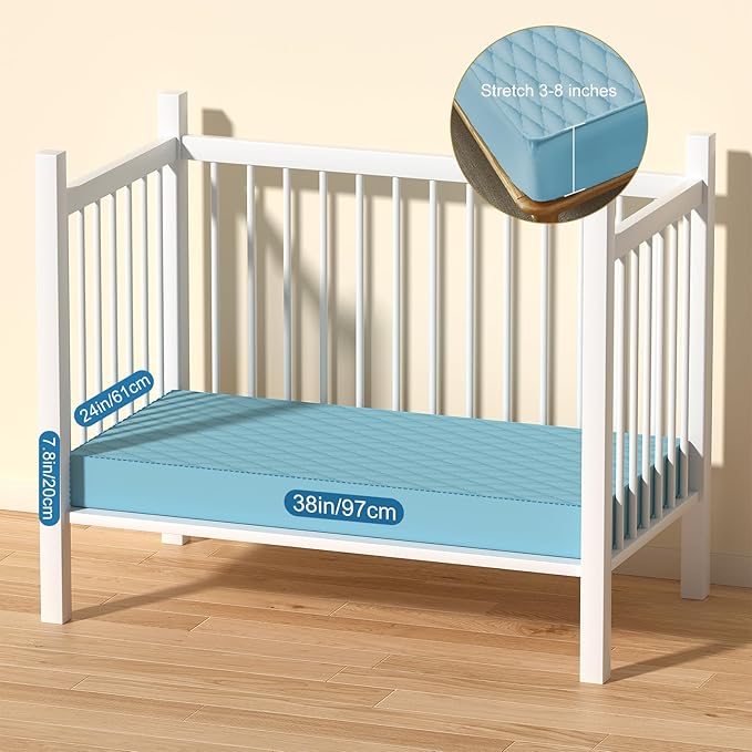 2Pack Waterproof Crib Sheets- Cotton 24X38 Fitted Crib Sheets Crib Mattress Protector Sheets,Soft Bed Sheets,Washable Little Bed Sheets (Blue, 24 * 38inch)