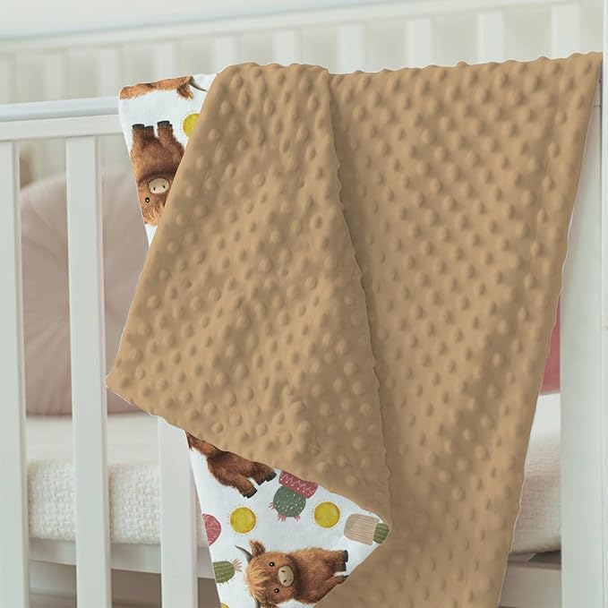 Baby Blankets for Girls Boys 30" x 40", Soft Double Layer Minky Blanket Dotted Fleece Back, Nursery Bed Receiving Quilt Newborn Infant Toddler Shower Gift Boho Highland Cow Cactus Sun Theme