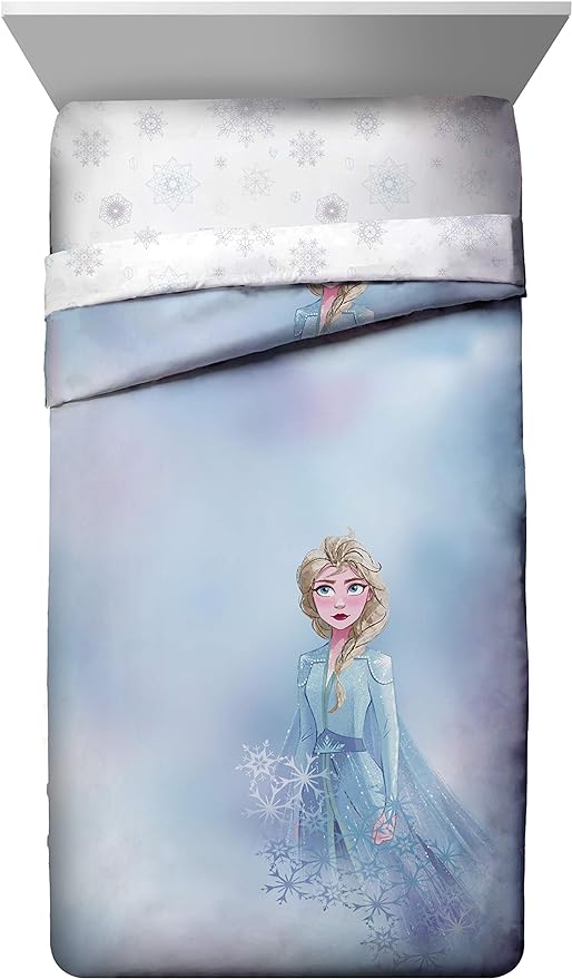 Disney Frozen 2 Elsa Color Block 5 Piece Twin Bed Set - Includes Reversible Comforter & Sheet Set Bedding - Super Soft Fade Resistant Microfiber - (Official Disney Product)