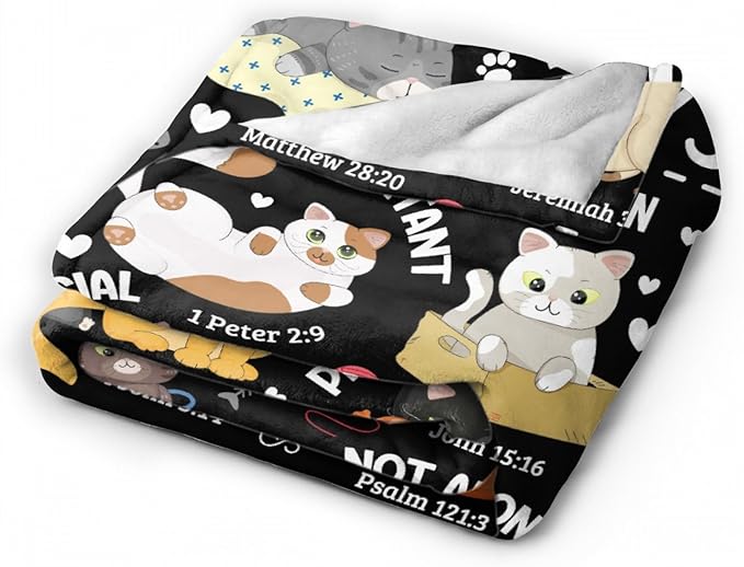 Cat Throw Blanket,Bible Verse Blanket, Christian Gifts, God Says I am Print Blankets, Meaningful Thoughtful Religious Gifts for Girls,Cat Lover Room Bed Decoration, 30"x40"