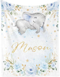 Elephant Baby Blanket Personalized Blanket with Name for Boy, Custom Name Blanket for Newborn Boy, Soft Flannel Toddler Blanket Customized Gift for Birthday Christmas Baby Shower 30" X 40"