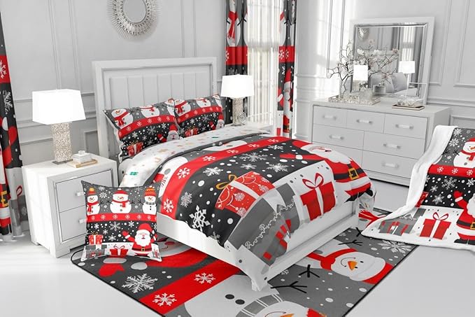 Feelyou Christmas Bedding Set Soft for Boys Girls, Merry Christmas Comforter Set Twin Size New Year Gift Duvet Quilt Microfiber Snowflake Bedroom Decor 2 Pcs with 1 Pillow Cases