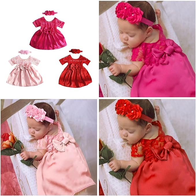 Infant Photography Outfit Flower Headband Lace Bowknot Dress Photostudio Props Baby Photo Costume Newborns Shower Newborn Photography Outfit
