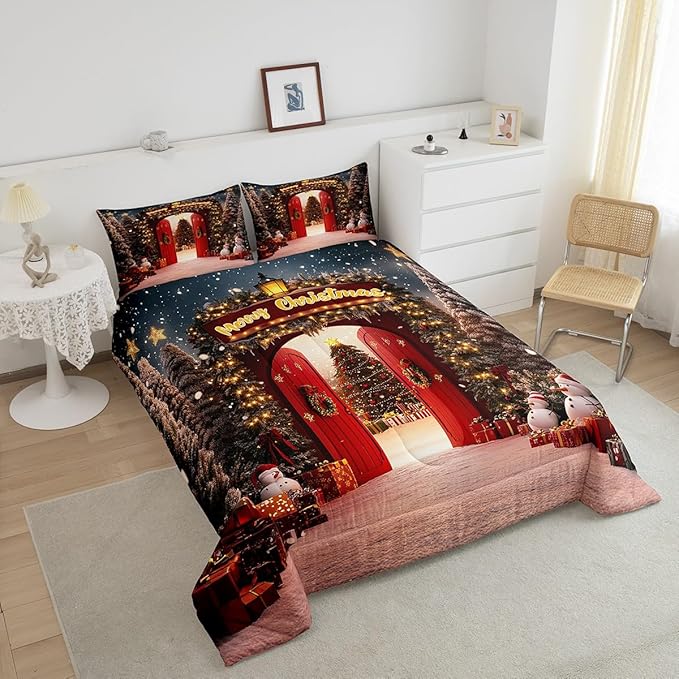 Feelyou Merry Christmas Bedding Set for Kids Boys Girls Full Size Christmas Tree and Snowman Comforter Set Ultra Soft Comforter Snowflake Duvet Quilt Bedroom Decor Decorations Quilt