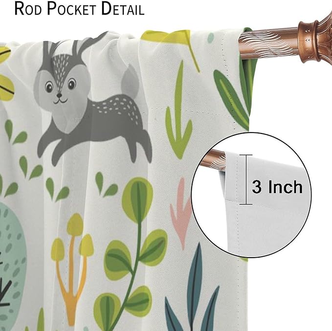 Kid Forest Animal Curtains,Woodland Animal Cartoon Watercolor Forest Hedgehog Fox Toddler Boys Girls Bedroom Living Room Window Drapes 42x54 Inch