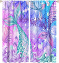Dream Mermaid Curtain Colorful Mermaid Shell Ocean Theme Fantasy Blackout Curtains for Kids Boys Girls Bedroom Nursery Room Decor Rod Pocket Window Drapes 55x63in