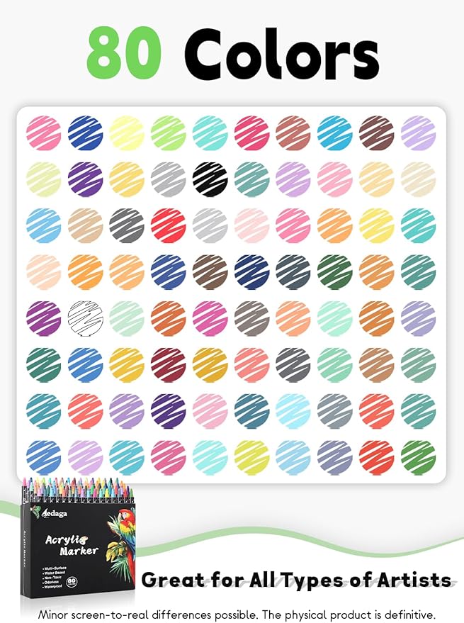 80 Colors Acrylic Paint Pens,Acrylic Paint Markers Dual Tip with Fine Tip and Dot Tip,Dot Marker for Kids Adults, Glass, Stone, Wood, Canvas, Paper, Pottery