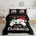 Gamepad Xmas Theme Comforter Set Twin Size,Santa Claus Video Games Bedding Set for Kids Boys Girls Room Decor,Merry Christmas Quilt Set 2Pcs,Gaming Controller Black Duvet Insert,1 Pillowcase