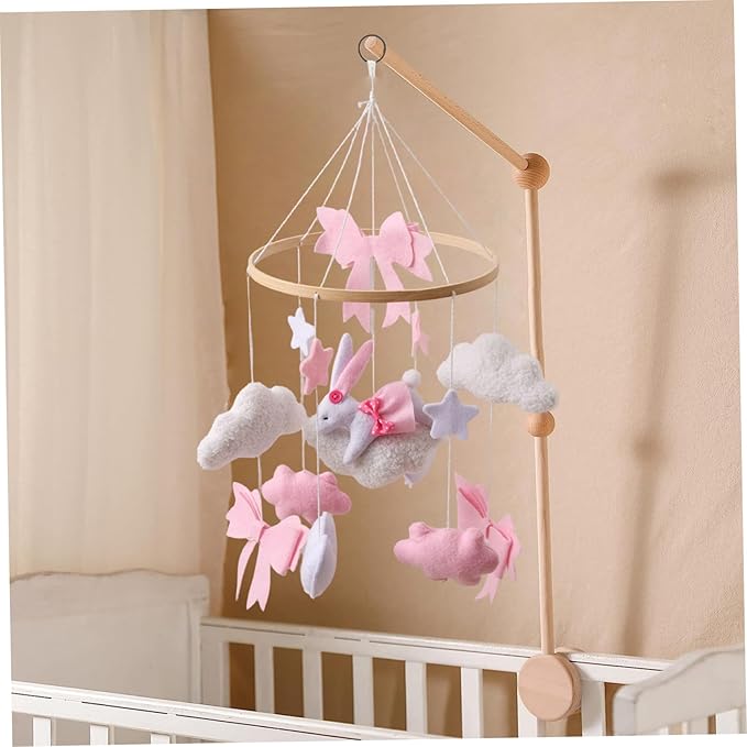 Baby Crib Mobile, Hand-Crocheted Rabbit Crib Hanging Toy, Felt Bows Clouds Stars Nursery for Boys and Girls, Baby Nursery Hanging Decor Mobiles for Babies, Mobile Hanger for, Toys Ha