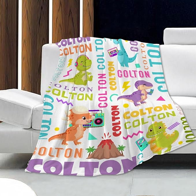 Dinosaur Lover Personalized Blanket with Custom Baby Dinosaur Custom Name Flannel Blanket Soft Throw Meaningful Gift for Toddlers Girls Boys Kids Pets 40 * 30" XS for Toddler
