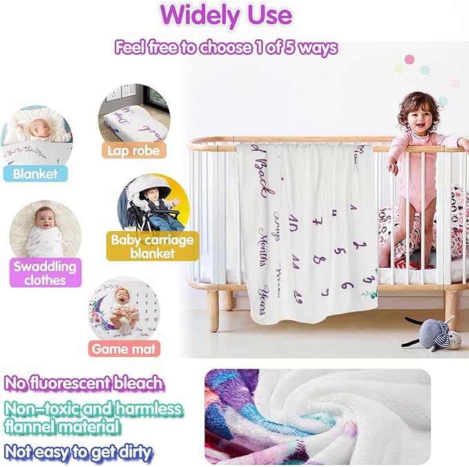 Baby Monthly Milestone Blanket, 51"x40" Newborns Month Blanket Gift for Baby Shower, Soft Plush Photo Prop Blanket for Boy&Girl, Newborn Unisex Blankets with Months
