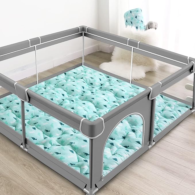 SPRINGSPIRIT Baby Play Mat, 47x47 Infant Play Mat for Playpen, Thicken Cushioned PlayMat for Floor, Non-Slip Washable Baby Playmat, Toddlers, Dinosaur