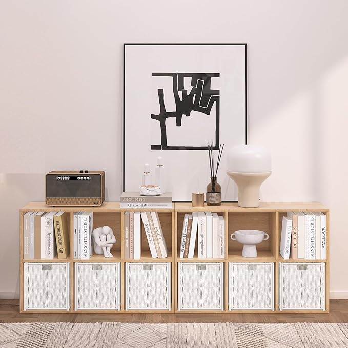 Wooden 6 Cube Storage Organizer with Closed Back Panel,Oak Cube Shelf Heavy Duty Cubby Storage Organizer with Compartments for Living,Display Shelf,Bookshelf