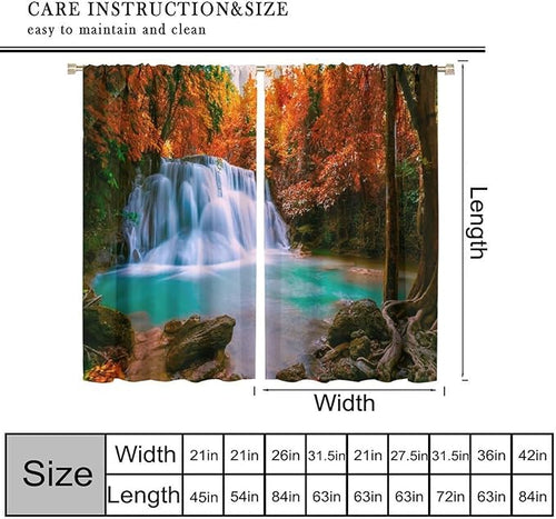 Autumn Forest Waterfall Blackout Curtains, Fall Leaves Trees Jungle Country Nature Landscape Window Drapes, for Bedroom Living Room 84" W X 84" L