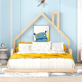 Harper & Bright Designs Full Size House Floor Bed, Montessori Floor Bed for Kids, Solid Wood Low Bed Frame for Bedroom, Playroom, Wooden Slats Support, Natural