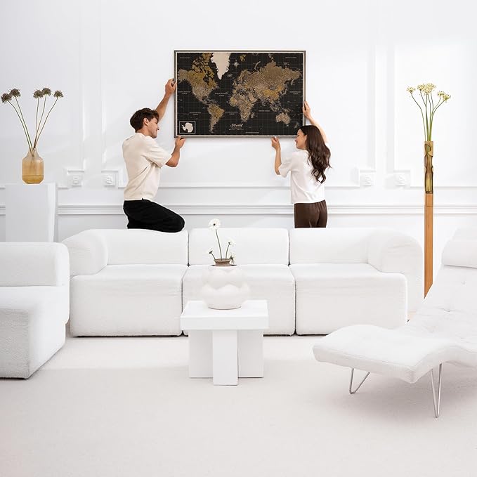Canvas World Map with Cork Pin Board - English Lettering - Decorative Wall Decoration for All Rooms - Canvas Pictures with World Map Motif (120x80 cm, Pattern 5)
