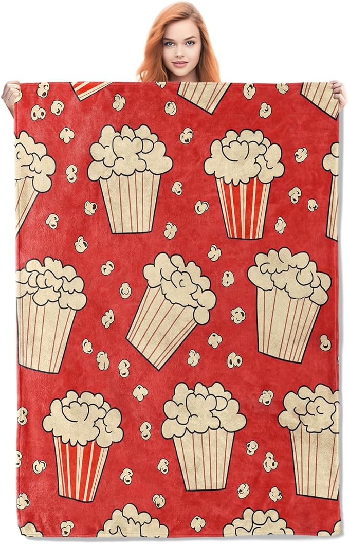Movie Popcorn Blanket Gifts for Women Girls Adults Kids Soft Warm Lightweight Cozy Cinema Popcorn Theme Throw Blankets for Bed Sofa Couch Living Room Decor 50x60in