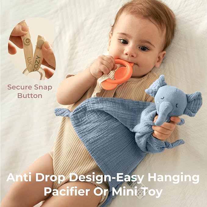 Momcozy Elephant Loveys for Babies with Cotton - Soft Security Blanket for Boy or Girl for Self-Soothing On-The-Go-Portable & Anti-Drop Design - Newborn Gift，Must Have（Blue 14 inch）