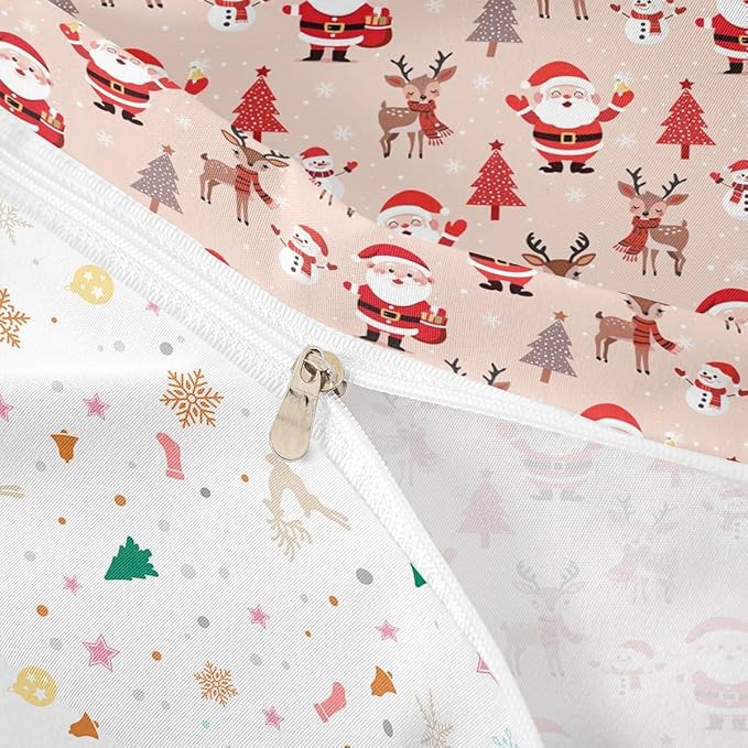 Christmas Kids Bedding Set Santa Claus Bedding Duvet Cover Set for Boys Girls Christmas Tree Deer Decor Comforter Cover Set Snowflake Xmas Theme Bedspread Cover Bedroom Quilt Cover 3Pcs Full Size
