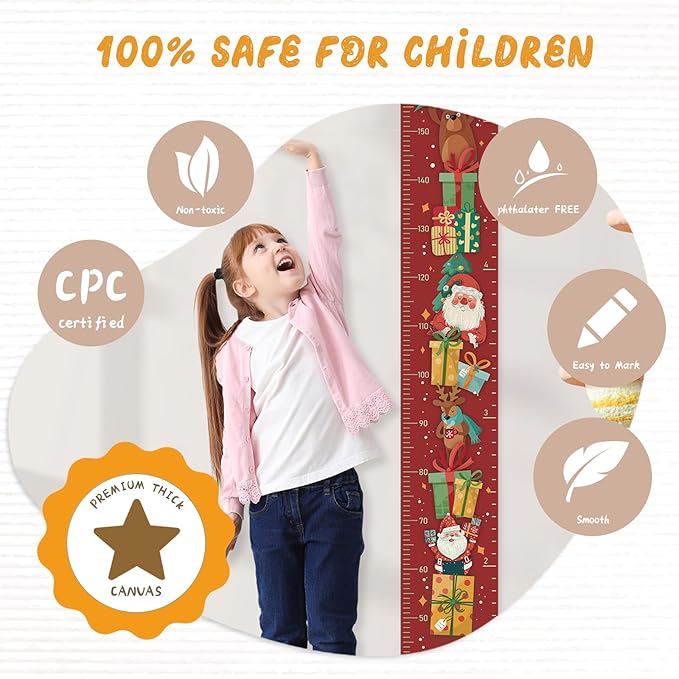 Personalized Name Child Height Wall Chart, Baby Height Growth Chart Wall, Height Chart for Wall Room Wall Decor（Santa Claus Gifts）