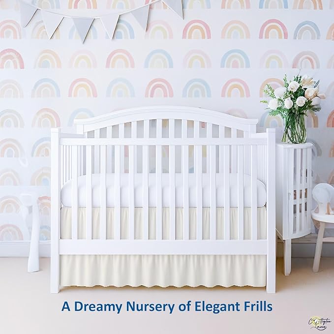 Cottington Lane Ivory Crib Skirt Dust Ruffle, 100% Natural Cotton, Soft, Durable Nursery Crib Toddler Bedding Skirt for Baby Girls or Boys, Fits Standard Cribs 28" x 52" with 14" Drop