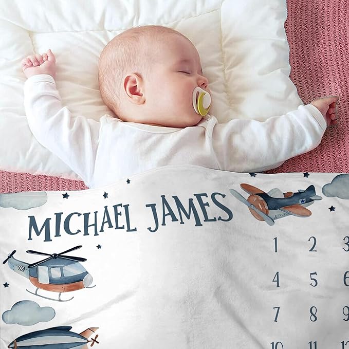 OLIVE OLIVIA Personalized Monthly Baby Milestone Blanket, Baby Months Blanket, Perfect Custom Newborn Gifts,50"x60"