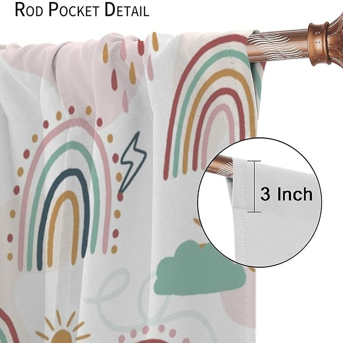 Kids Rainbow Curtains Boho Cartoon Colorful Stars Love Heart Lovely Abstract Art Pattern Print Window Drapes for Girl Bedroom Living Room Kitchen Decor,2 Panel Set,52Wx84H Inch Blackout