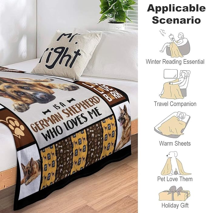German Shepherd Dog Print Blanket Best Dog Pet Animal Throw Blankets for Couch Sofa Stuff Decor Gifts Lightweight Soft Cozy Fleece Plush Warm Flannel Bedding for Lover Man Woman Teen Adults 40"x50"