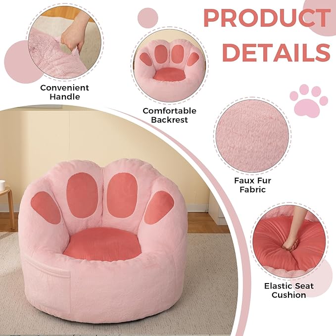 Bean Bag Chair for Adults Teens, Faux Fur Pet's Paw Shape Beanbag Chairs Memory Foam Filled Accent Floor Sofa for Kids Reading, Gaming, Relaxing in Living Room, Bedroom, Dorm, Playroom