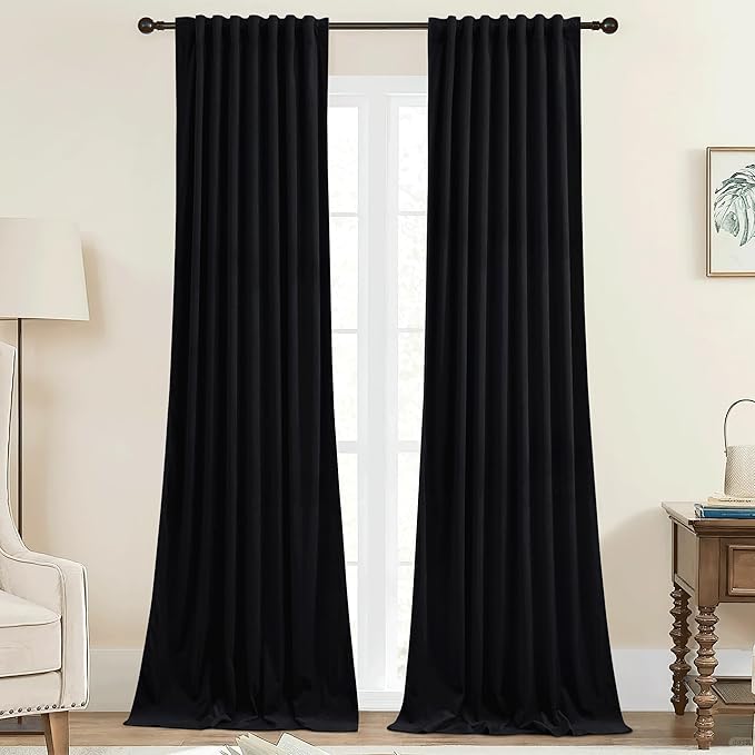 StangH Elegant Black Velvet Curtains 84 inches Long Thermal Insulated Room Darkening Drapes for Privacy & Temperature Control, Ideal for Bedroom Living Room, W42 x L84, 2 Panels